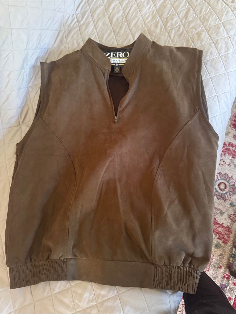 Zero Brown Sleeveless Suede Quarter-Zip Top